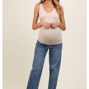 Blue Wide Leg Distressed Hem Maternity Jeans